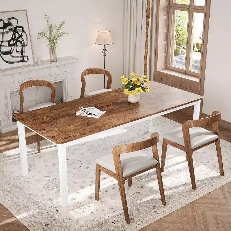 Table de salle à manger champêtre de 78,7 pour 6 à 8 personnes - table de cuisine industrielle avec cadre en métal et coins chanfreinés, pour salle à manger et petits espaces