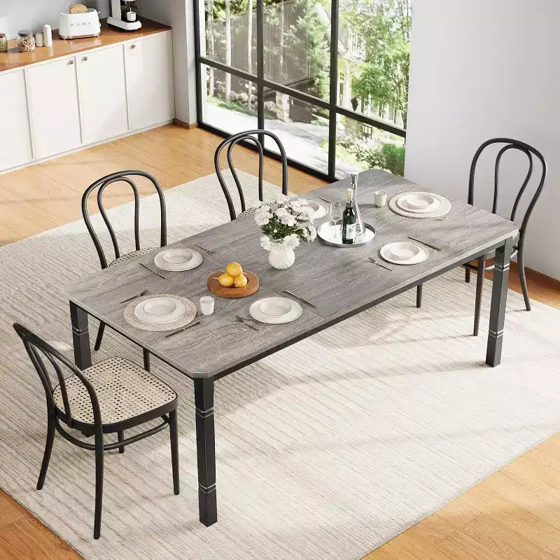 Table de salle à manger champêtre de 78,7 pour 6 à 8 personnes - table de cuisine industrielle avec cadre en métal et coins chanfreinés, pour salle à manger et petits espaces