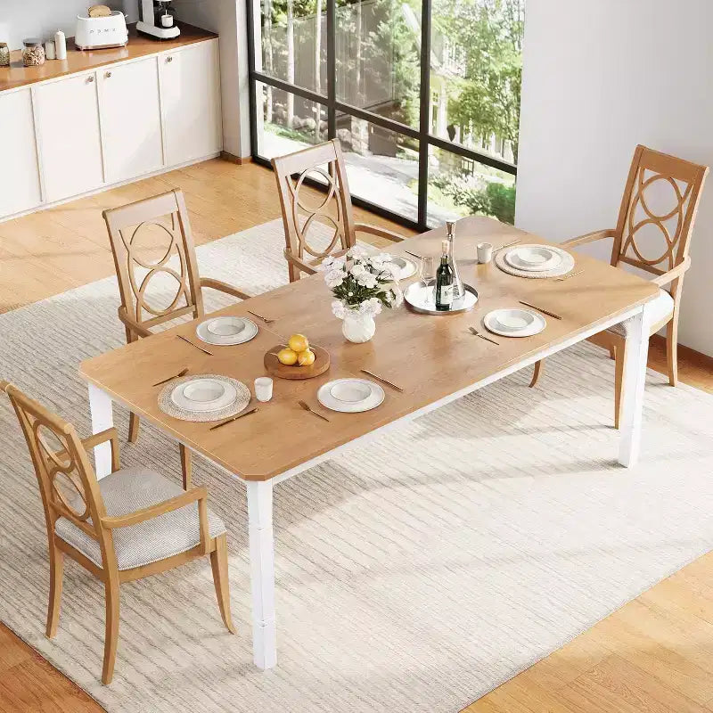Table de salle à manger champêtre de 78,7 pour 6 à 8 personnes - table de cuisine industrielle avec cadre en métal et coins chanfreinés, pour salle à manger et petits espaces