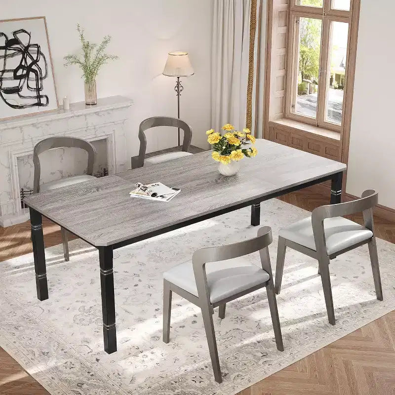 Table de salle à manger champêtre de 78,7 pour 6 à 8 personnes - table de cuisine industrielle avec cadre en métal et coins chanfreinés, pour salle à manger et petits espaces