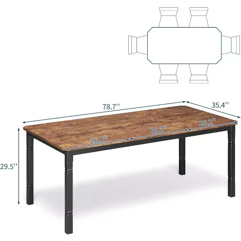 Table de salle à manger champêtre de 78,7 pour 6 à 8 personnes - table de cuisine industrielle avec cadre en métal et coins chanfreinés, pour salle à manger et petits espaces