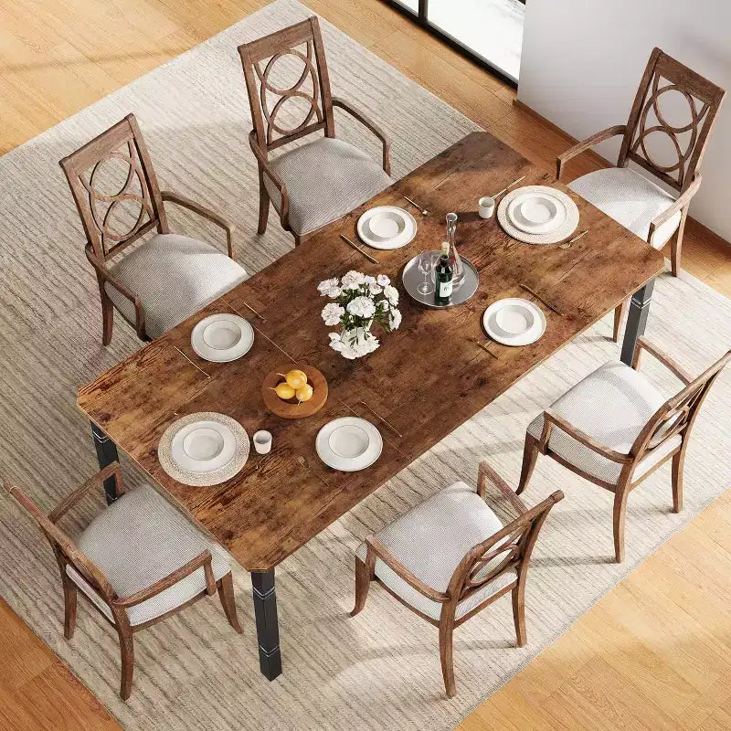 Table de salle à manger champêtre de 78,7 pour 6 à 8 personnes - table de cuisine industrielle avec cadre en métal et coins chanfreinés, pour salle à manger et petits espaces