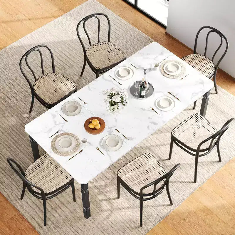 Table de salle à manger champêtre de 78,7 pour 6 à 8 personnes - table de cuisine industrielle avec cadre en métal et coins chanfreinés, pour salle à manger et petits espaces