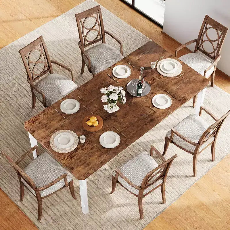 Table de salle à manger champêtre de 78,7 pour 6 à 8 personnes - table de cuisine industrielle avec cadre en métal et coins chanfreinés, pour salle à manger et petits espaces