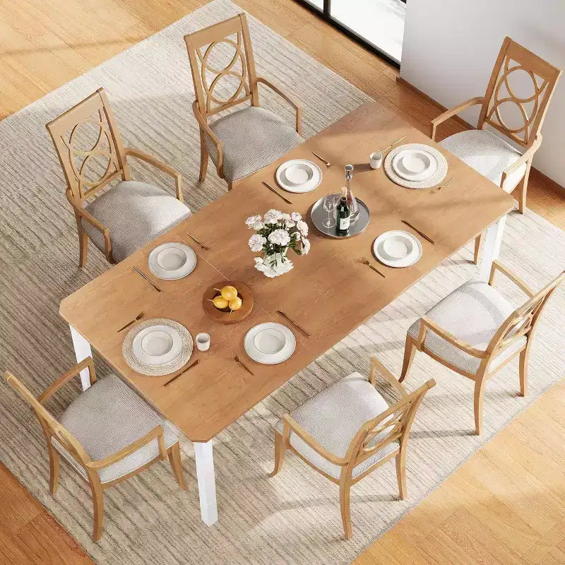 Table de salle à manger champêtre de 78,7 pour 6 à 8 personnes - table de cuisine industrielle avec cadre en métal et coins chanfreinés, pour salle à manger et petits espaces