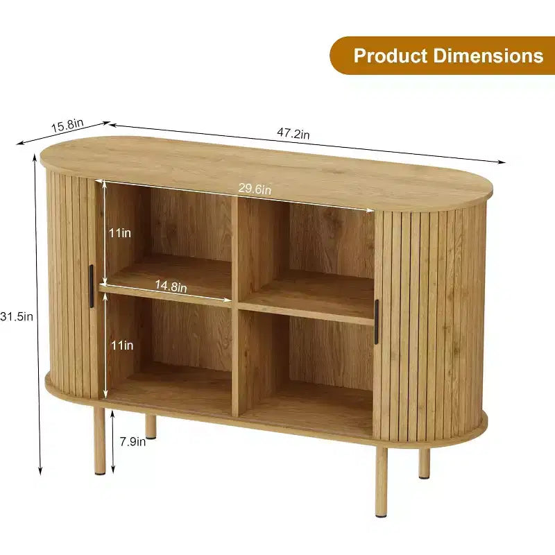 Aparador estriado de 47 con puertas corredizas, moderno armario de almacenamiento de madera con estantes ajustables para sala de estar, cocina y comedor
