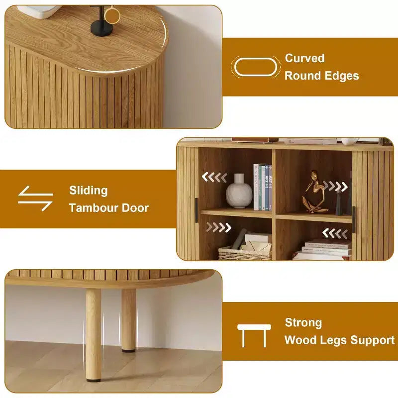 Aparador estriado de 47 con puertas corredizas, moderno armario de almacenamiento de madera con estantes ajustables para sala de estar, cocina y comedor