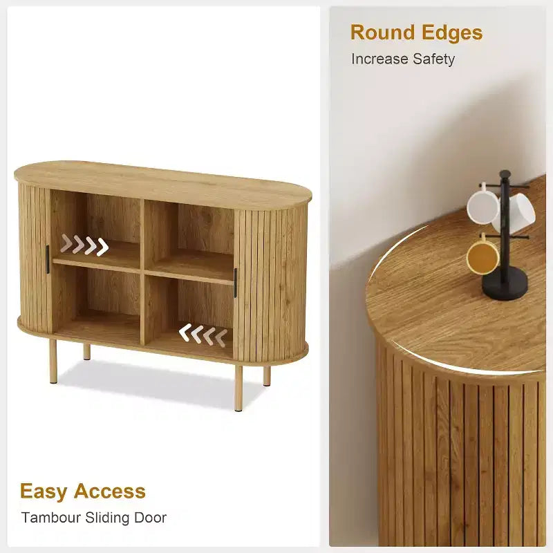 Aparador estriado de 47 con puertas corredizas, moderno armario de almacenamiento de madera con estantes ajustables para sala de estar, cocina y comedor