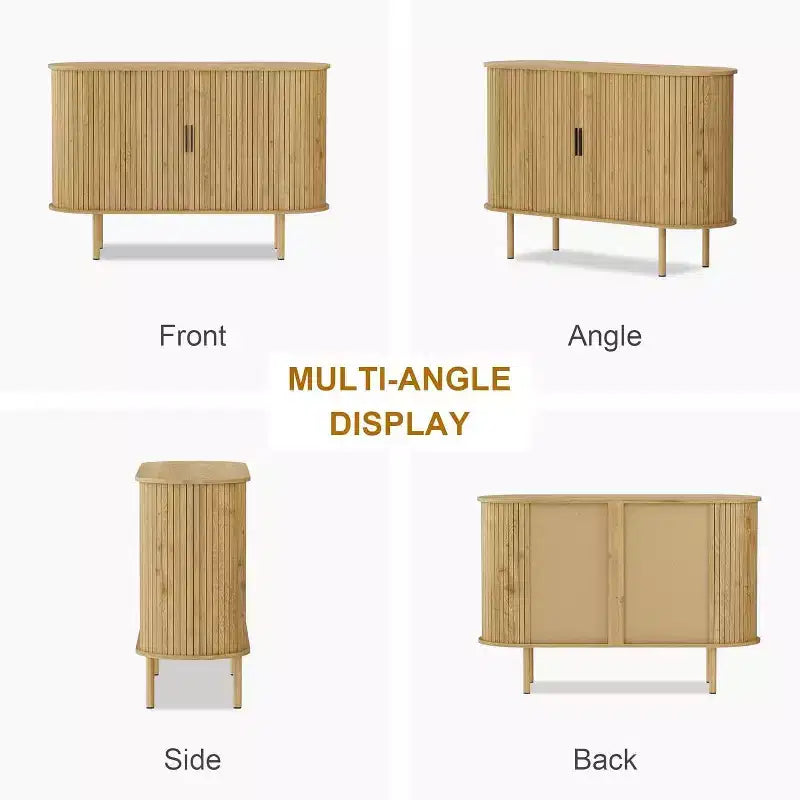 Aparador estriado de 47 con puertas corredizas, moderno armario de almacenamiento de madera con estantes ajustables para sala de estar, cocina y comedor