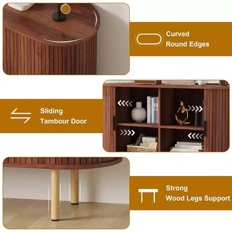 Buffet cannelé de 47 avec portes coulissantes, meuble de rangement moderne en bois avec étagères réglables, pour salon, cuisine ou salle à manger