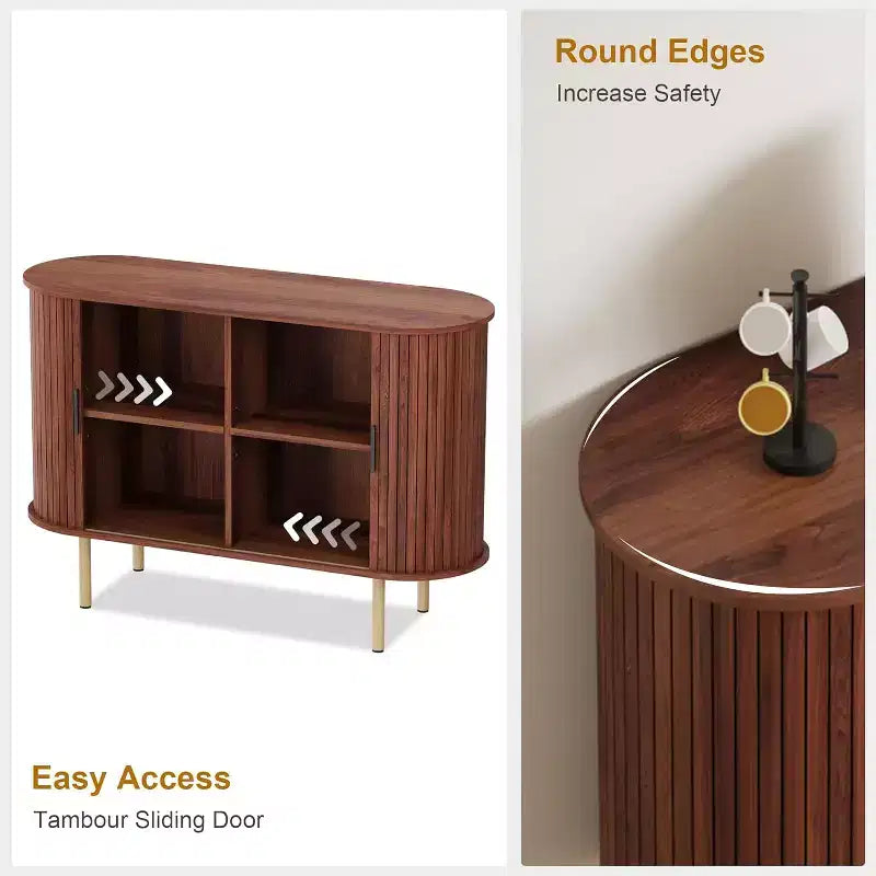 Aparador estriado de 47 con puertas corredizas, moderno armario de almacenamiento de madera con estantes ajustables para sala de estar, cocina y comedor
