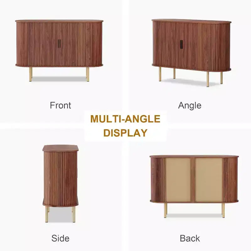Aparador estriado de 47 con puertas corredizas, moderno armario de almacenamiento de madera con estantes ajustables para sala de estar, cocina y comedor
