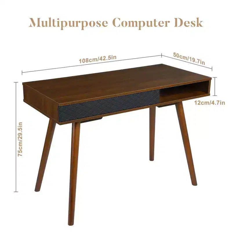Escritorio para computadora de 43 pulgadas, mesa pequeña para oficina y escritura - escritorio de trabajo moderno y sencillo con cajón y compartimento de almacenamiento abierto, blanco, para dormitorio en casa