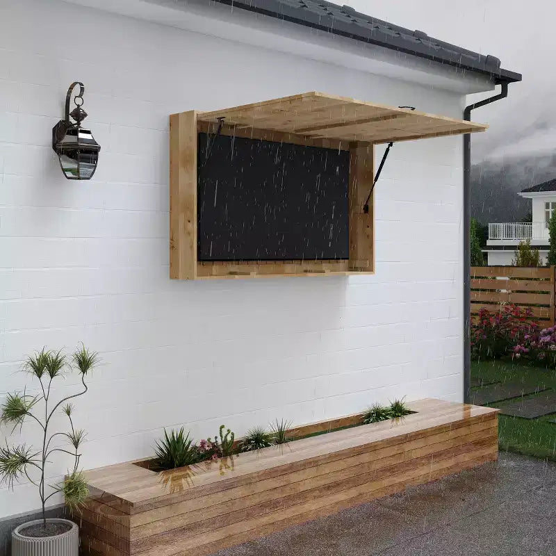 Protection extérieure en bois pour téléviseur, boîtier rigide étanche et réglable de 48 pouces avec housse supplémentaire et support télescopique, marron