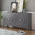 Sideboardtür im Retro-Stil mit kreisförmigem Rillendesign und rundem Metallgriff für Eingangs- oder Essbereich, grau