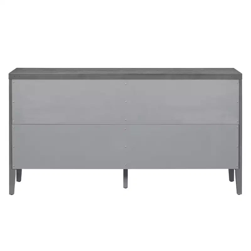 Sideboardtür im Retro-Stil mit kreisförmigem Rillendesign und rundem Metallgriff für Eingangs- oder Essbereich, grau