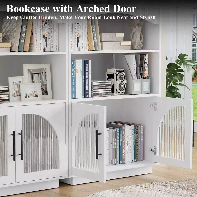 Librería con puertas, librería negra con puerta de vidrio, librería pequeña de 3 niveles