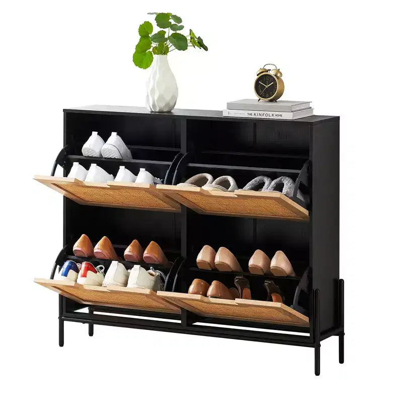 Meuble à chaussures pour entrée, en rotin, avec 4 tiroirs basculants, rangement autoportant