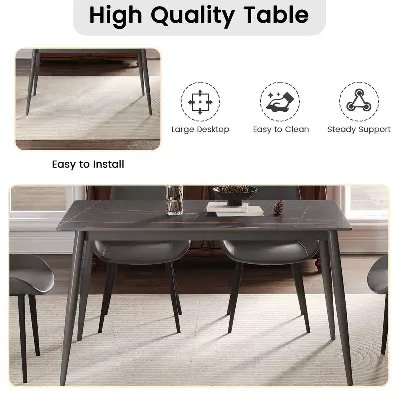 Table de salle à manger moderne avec pieds en métal, pour 6 personnes, en pierre artificielle, pour la cuisine ou la salle à manger