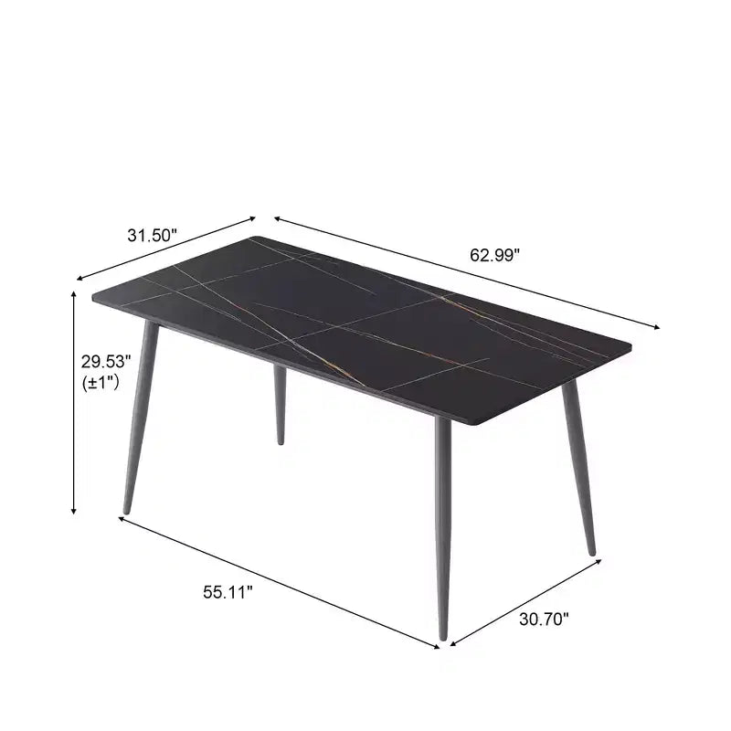 Moderner Esstisch mit Metallbeinen für 6 Personen, Küchentisch aus Kunststein für Küche und Esszimmer