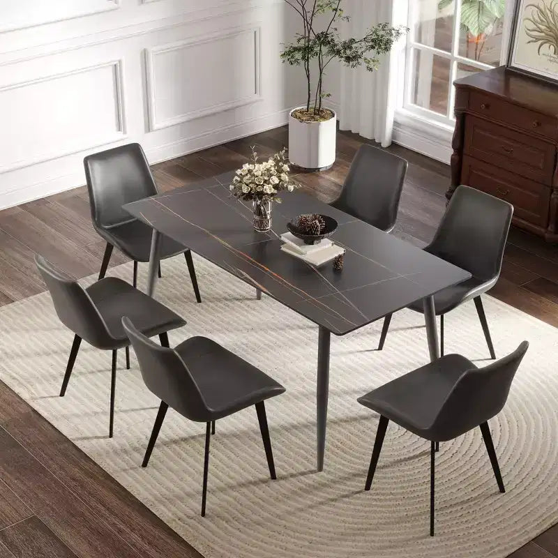 Table de salle à manger moderne avec pieds en métal, pour 6 personnes, en pierre artificielle, pour la cuisine ou la salle à manger