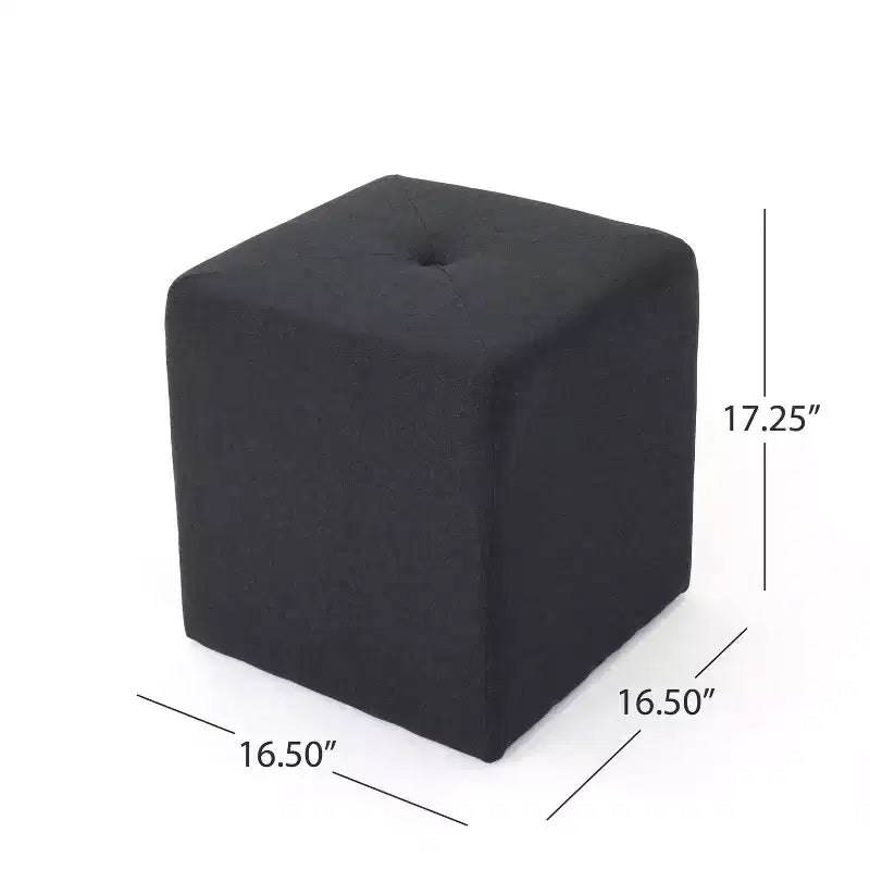 Moderner quadratischer Hocker mit Stoffbezug und Knopfheftung