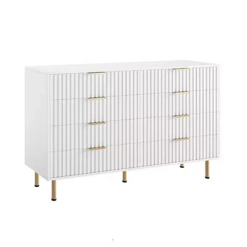 Commode de chambre à 8 tiroirs, moderne, cannelée, de 54 de large, avec tiroirs profonds, rangement en bois pour le salon, le couloir ou la chambre d’enfant