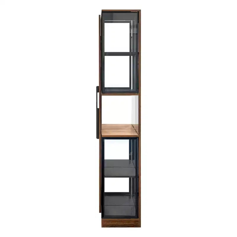 Vitrine rustique en bois de 70 avec portes vitrées et éclairage