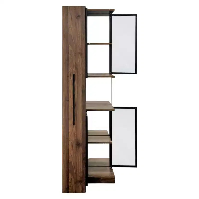 Vitrine rustique en bois de 70 avec portes vitrées et éclairage