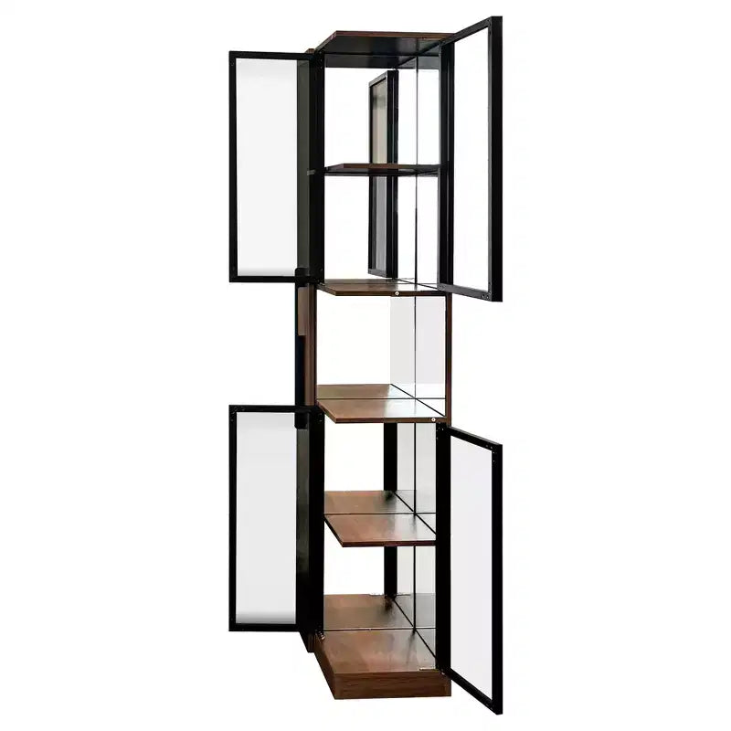 Vitrine rustique en bois de 70 avec portes vitrées et éclairage