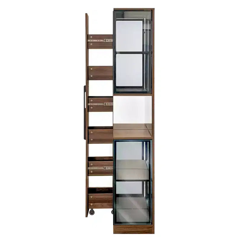 Vitrine rustique en bois de 70 avec portes vitrées et éclairage