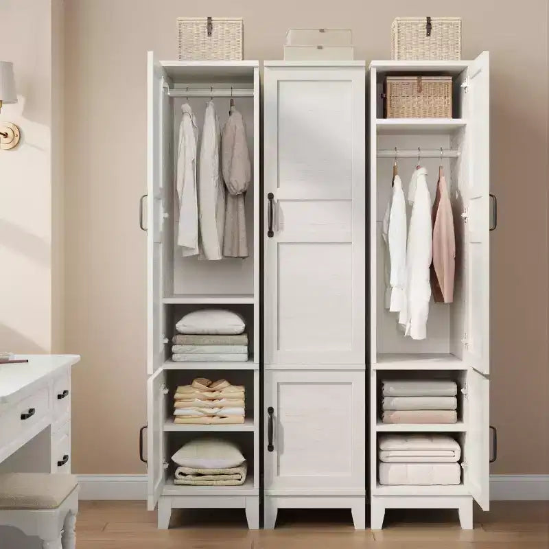Kleiderschrank mit 2 Türen, 72 Zoll hoher Kleiderschrank aus Holz mit Kleiderstange, schmaler, hoher Schrank mit 18 verstellbaren Einlegeböden für das Schlafzimmer