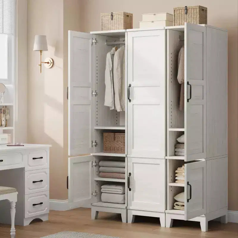 Kleiderschrank mit 2 Türen, 72 Zoll hoher Kleiderschrank aus Holz mit Kleiderstange, schmaler, hoher Schrank mit 18 verstellbaren Einlegeböden für das Schlafzimmer