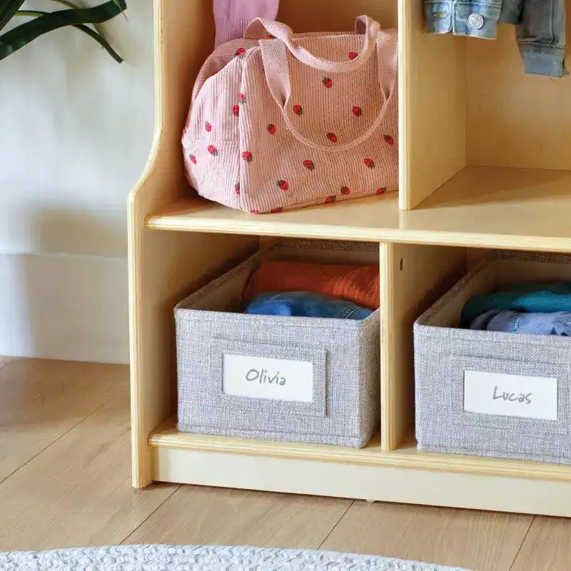 Casier de rangement en bois à 2 compartiments avec banc pour salle de classe, meuble de rangement pour enfants avec étagères et crochets pour manteaux