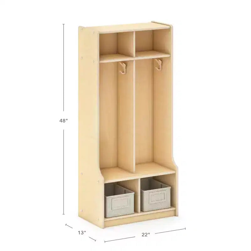 Casier de rangement en bois à 2 compartiments avec banc pour salle de classe, meuble de rangement pour enfants avec étagères et crochets pour manteaux
