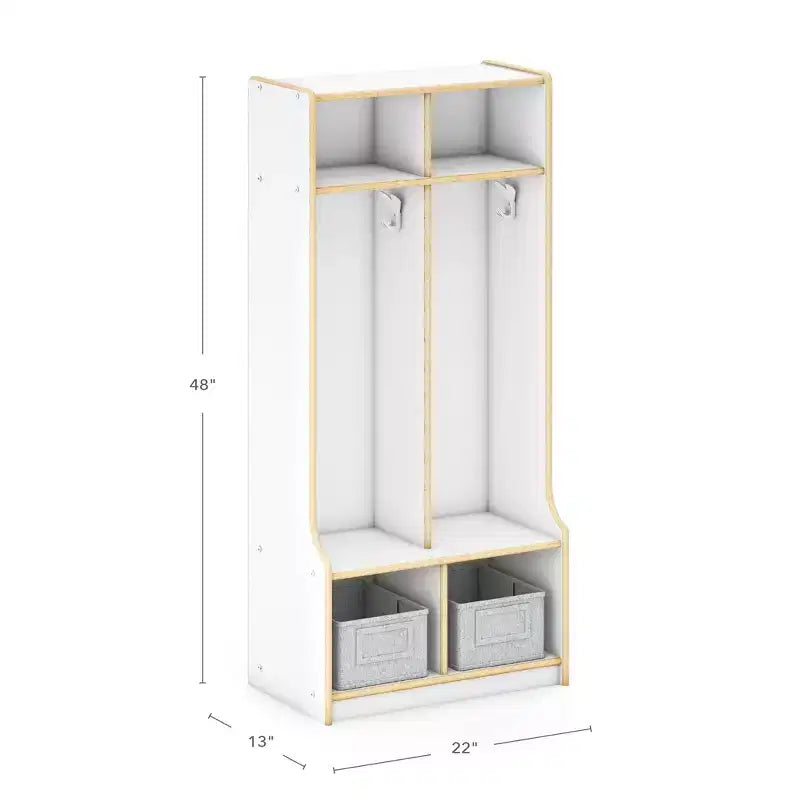 Casier de rangement en bois à 2 compartiments avec banc pour salle de classe, meuble de rangement pour enfants avec étagères et crochets pour manteaux