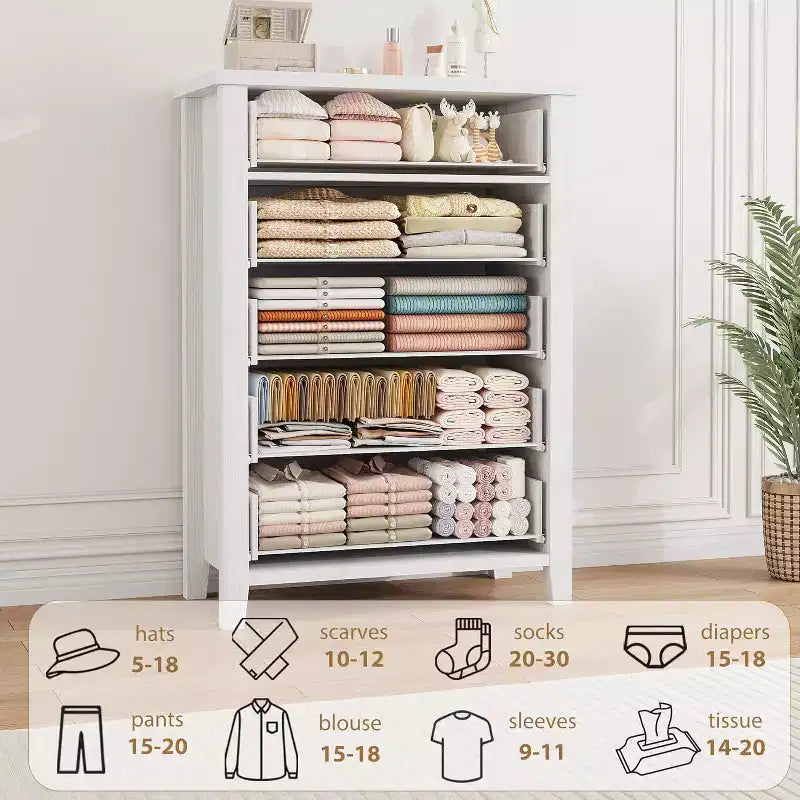 Commode de style campagne à 5 tiroirs pour chambre, commode haute de 45.2, tiroirs verticaux avec rangements, meuble de rangement autonome en bois pour chambre