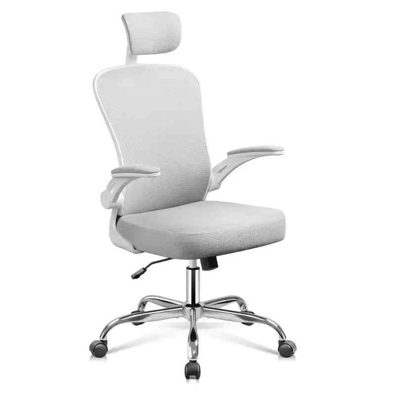 Chaise de bureau en maille à dossier haut, ergonomique, avec accoudoirs rabattables, appuie-tête réglable et soutien lombaire