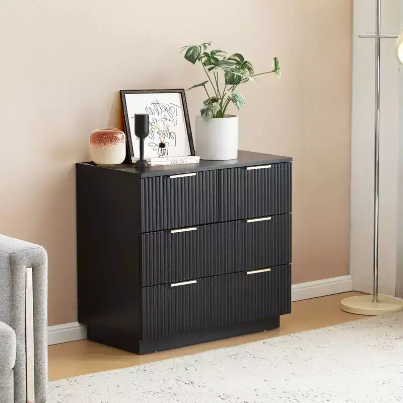 Mesita de noche de MDF negro (tablero de fibra de densidad media) de 28.35in. W con 4 cajones
