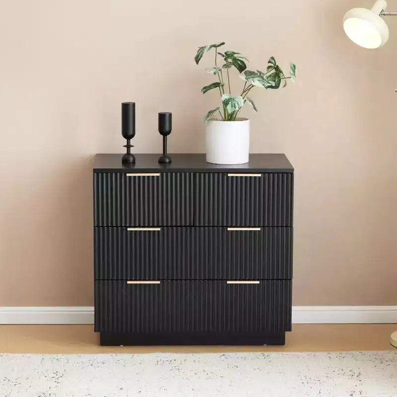 Mesita de noche de MDF negro (tablero de fibra de densidad media) de 28.35in. W con 4 cajones