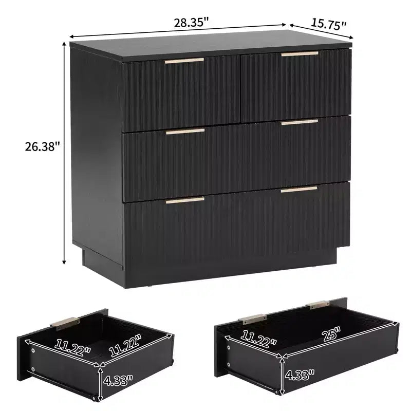 Tables de chevet à 4 tiroirs en MDF noir (panneau de fibres à densité moyenne), largeur 28.35in. W