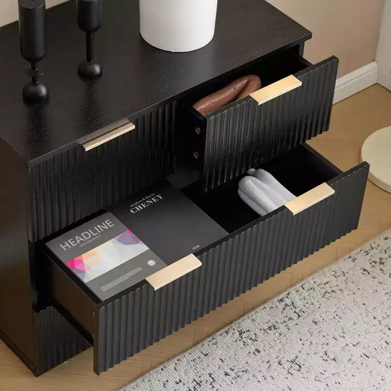 Mesita de noche de MDF negro (tablero de fibra de densidad media) de 28.35in. W con 4 cajones