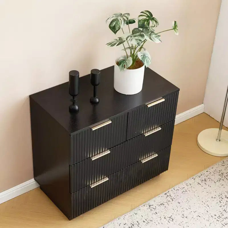 Mesita de noche de MDF negro (tablero de fibra de densidad media) de 28.35in. W con 4 cajones