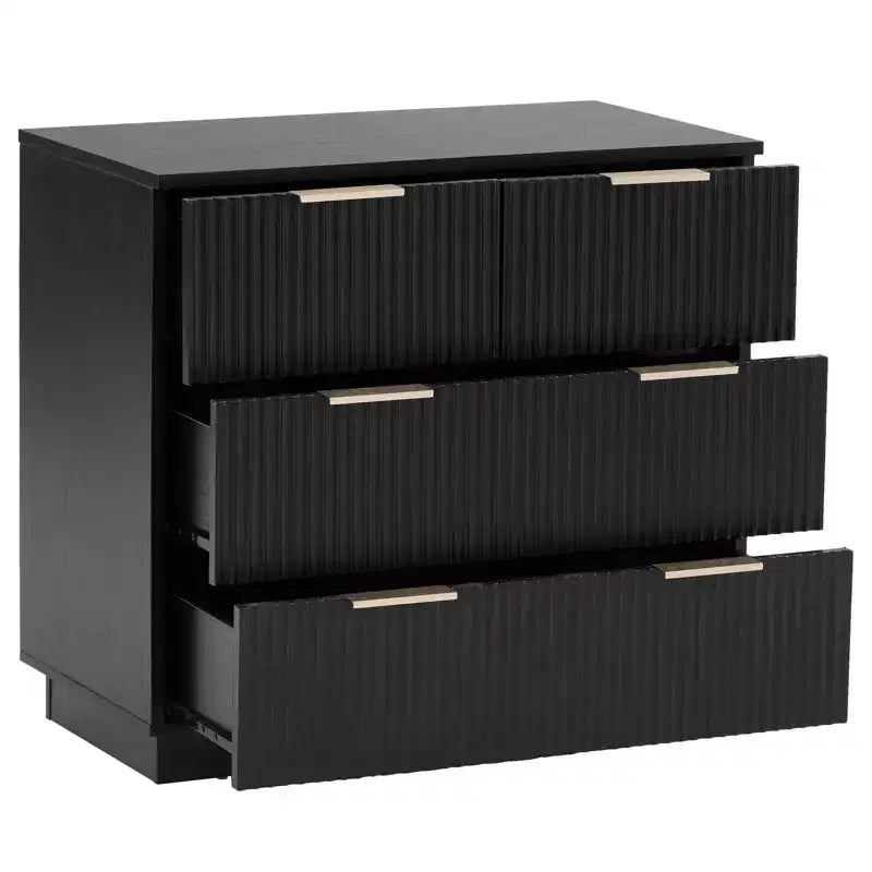 Mesita de noche de MDF negro (tablero de fibra de densidad media) de 28.35in. W con 4 cajones