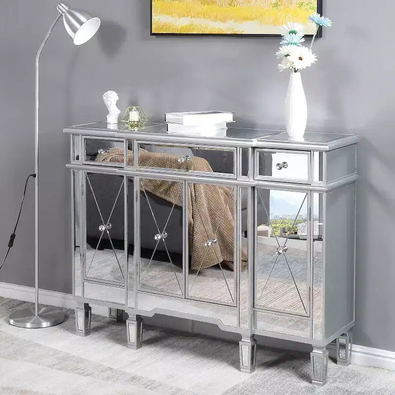 Commode à 3 tiroirs en MDF argenté (panneau de fibres à densité moyenne), largeur 48.03in. W