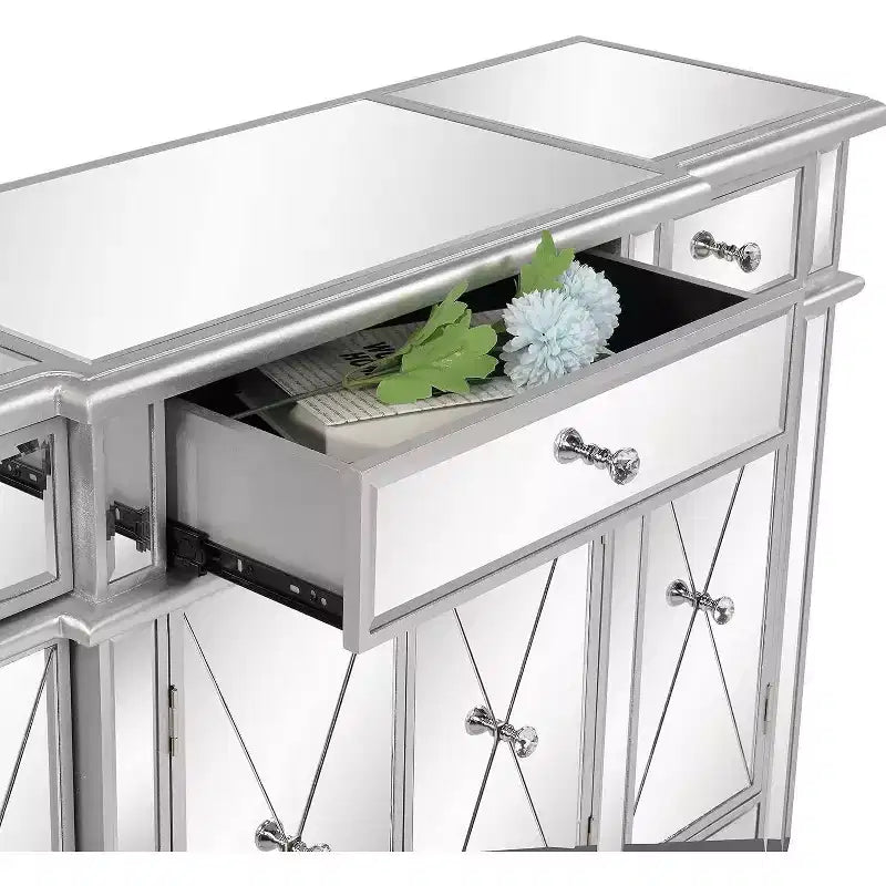 Commode à 3 tiroirs en MDF argenté (panneau de fibres à densité moyenne), largeur 48.03in. W