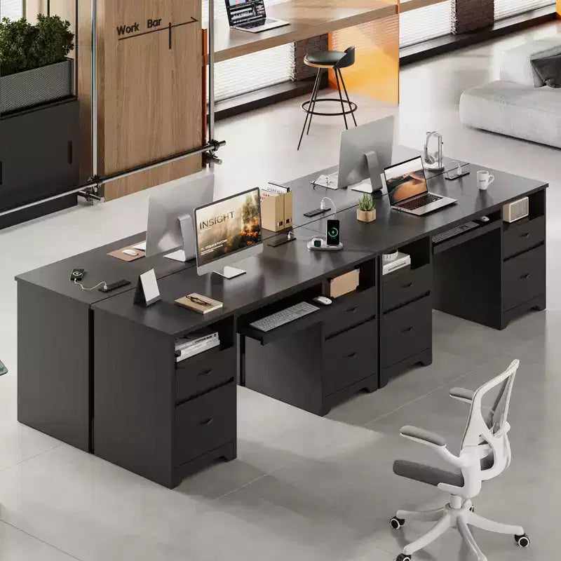 Büroschreibtisch mit 59' und Ladestation sowie Tastaturablage, Computerschreibtisch mit Schubladen, moderner Chefschreibtisch fürs Homeoffice