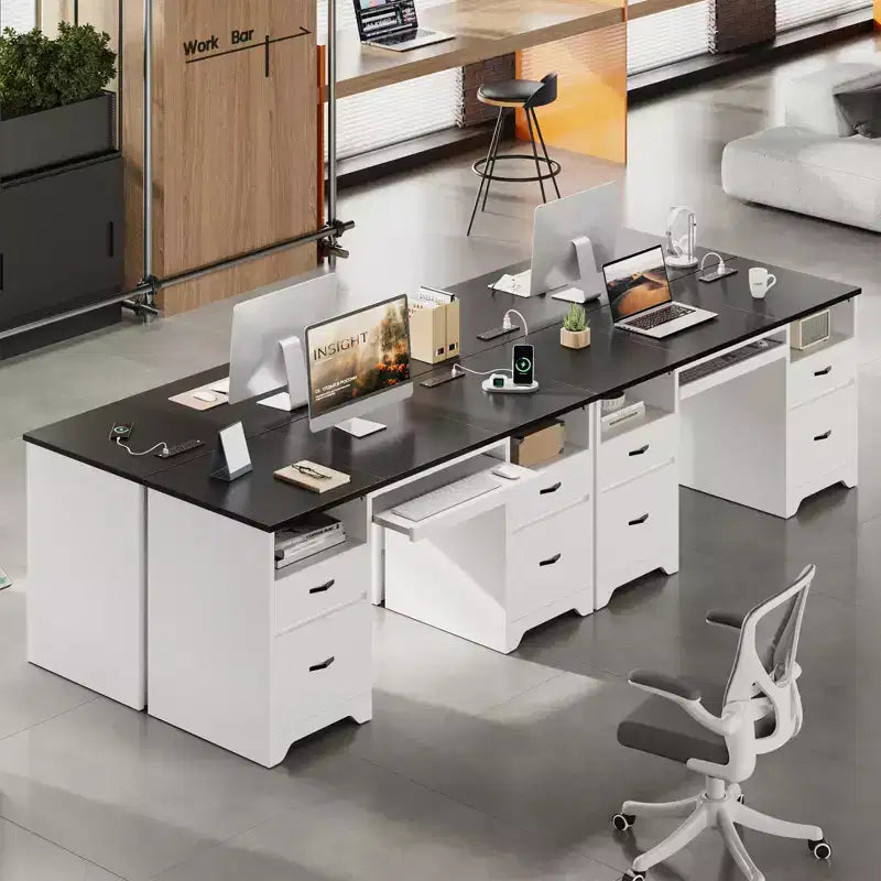 Büroschreibtisch mit 59' und Ladestation sowie Tastaturablage, Computerschreibtisch mit Schubladen, moderner Chefschreibtisch fürs Homeoffice