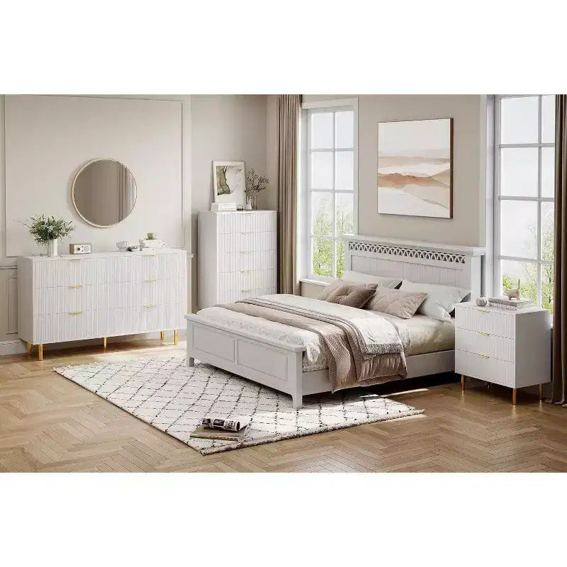 Commode moderne à 3 tiroirs - poignées dorées et grand espace de rangement pour chambre et salon