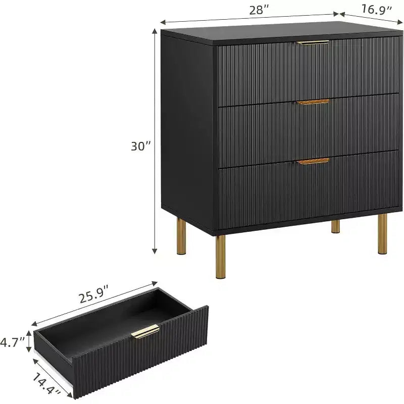 Moderne Kommode mit 3 Schubladen - goldene Griffe und viel Stauraum für Schlafzimmer und Wohnzimmer